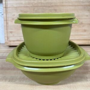 Two Vintage Green Tupperware containers